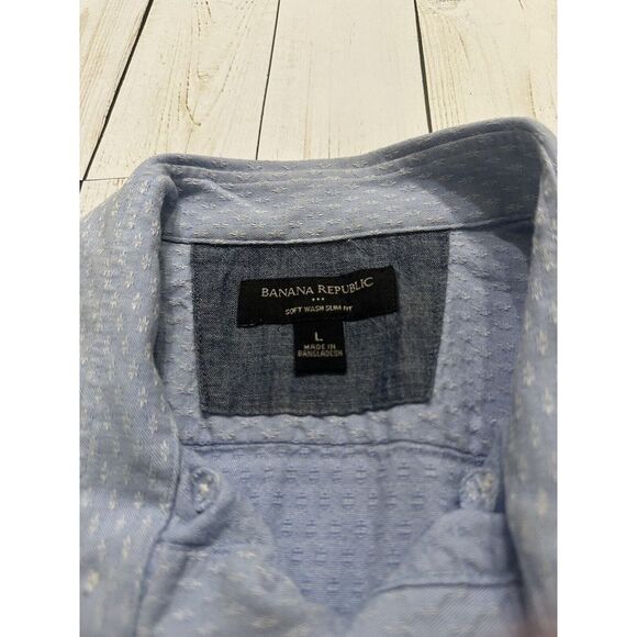 Banana Republic Light Blue Wht Design‎ Button Down Shirt Size L Long Sleeve - Picture 7 of 8